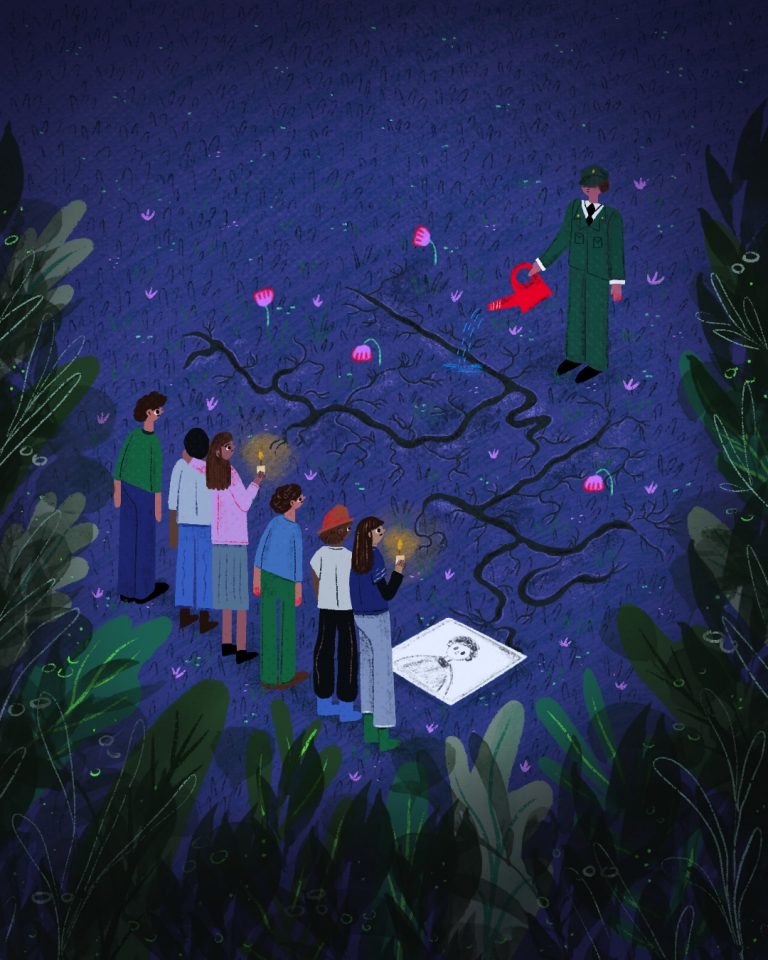 Ilustración de personas mirando un laberinto