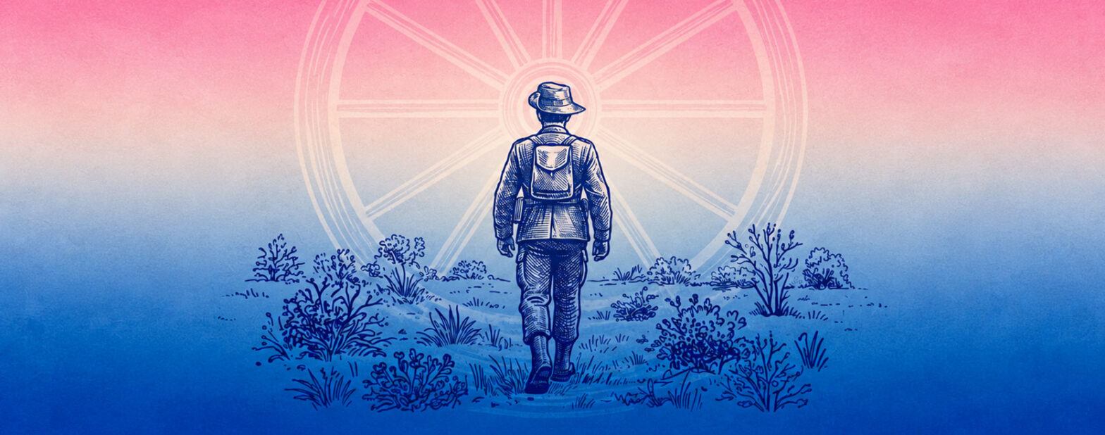 Podcast Romper la Rueda, ilustración de un combatiente de la guerra en Colombia