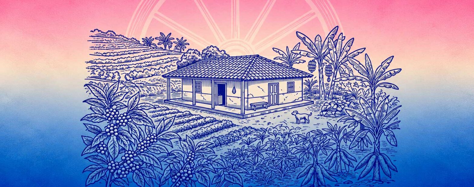 Finca y tierra en Colombia - Una ilustración de una finca campesina típica colombiana